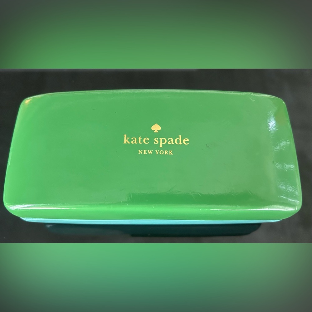 Kate Spade NY hard shell glasses case in green & turquoise.